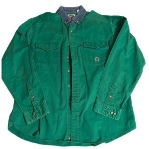 VINTAGE ROUGH STOCK‎ GREEN BUTTON DOWN SHIRT | LARGE
